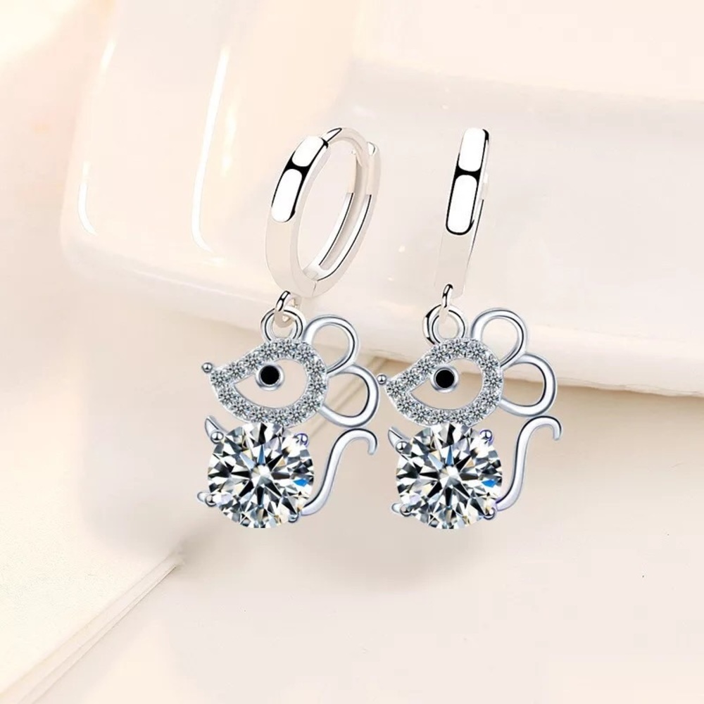 New Sterling Silver 925 Mouse Huggie Hoop Earrings set
